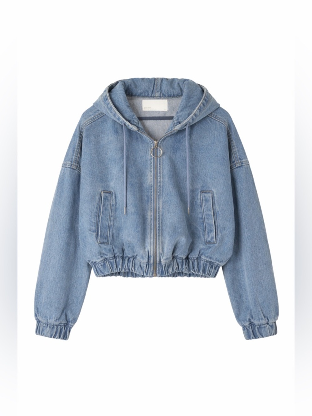 OAK + FORT Light Blue Hooded, Cropped Denim Jacket